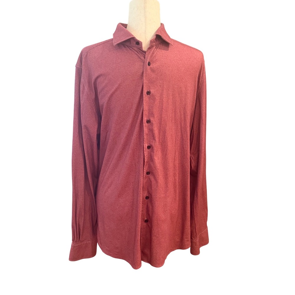 Emanuel Berg Mens Red Jersey Cotton Knit Button Down Shirt Modern Fit SizeL 16.5